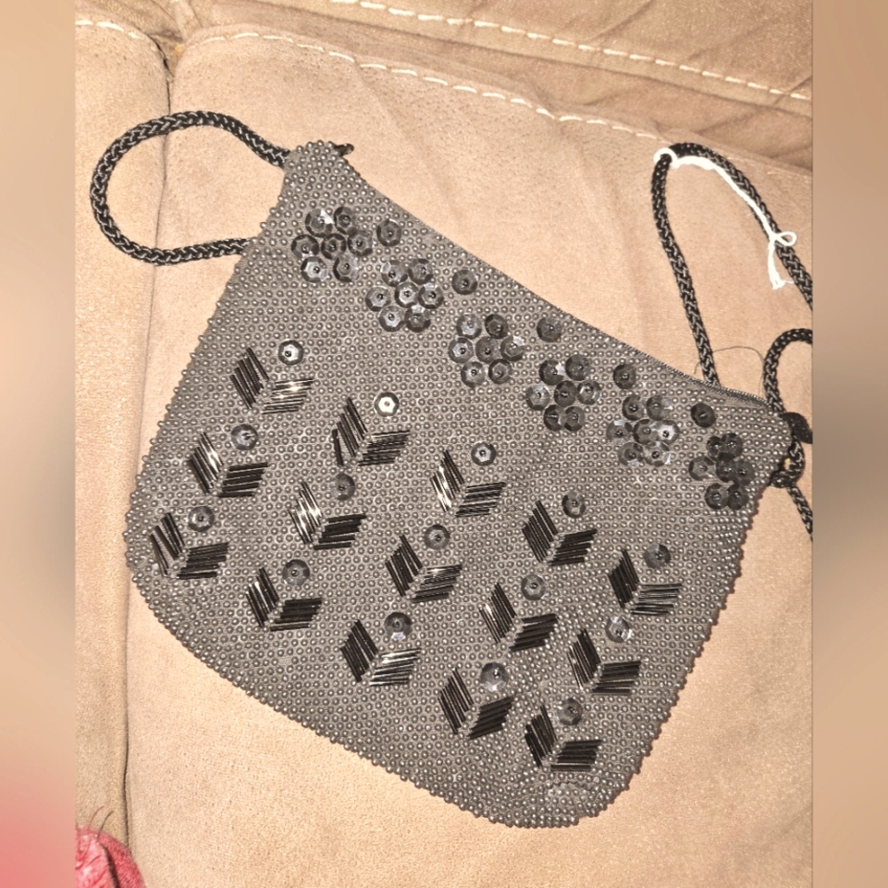 City Nights black Beaded Crossbody Bag.